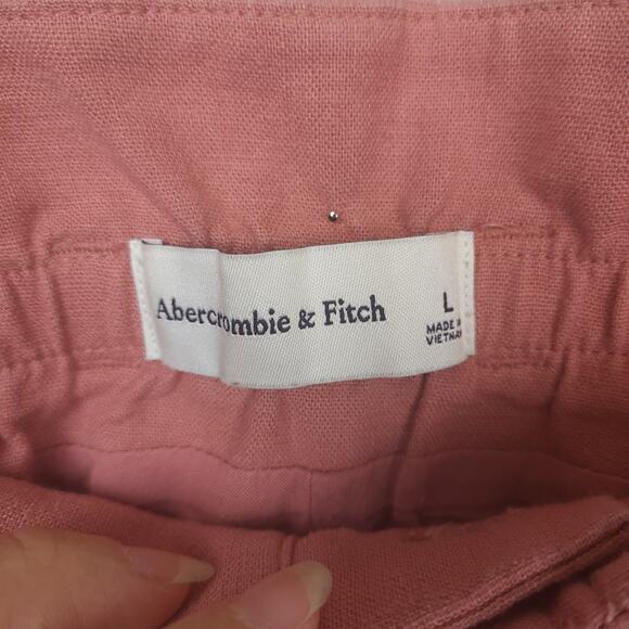 Abercrombie & Fitch Women's Linen Blend Shorts Sz Large Drawstring Casual Mauve - Picture 3 of 8